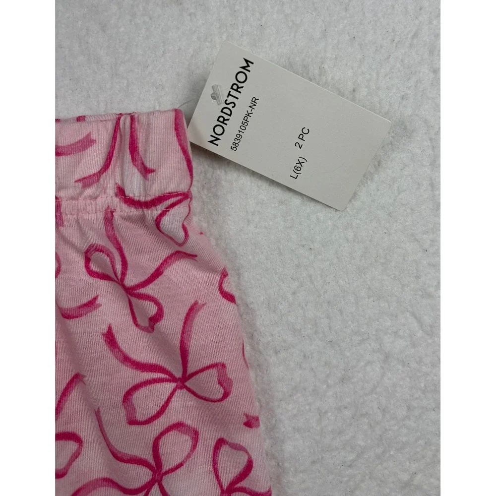Sleep On It Girls Pink Bow Print Pajama Shorts Ruffle Hem Size 6X NWT